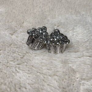 Silver Cupcake Stud Earrings